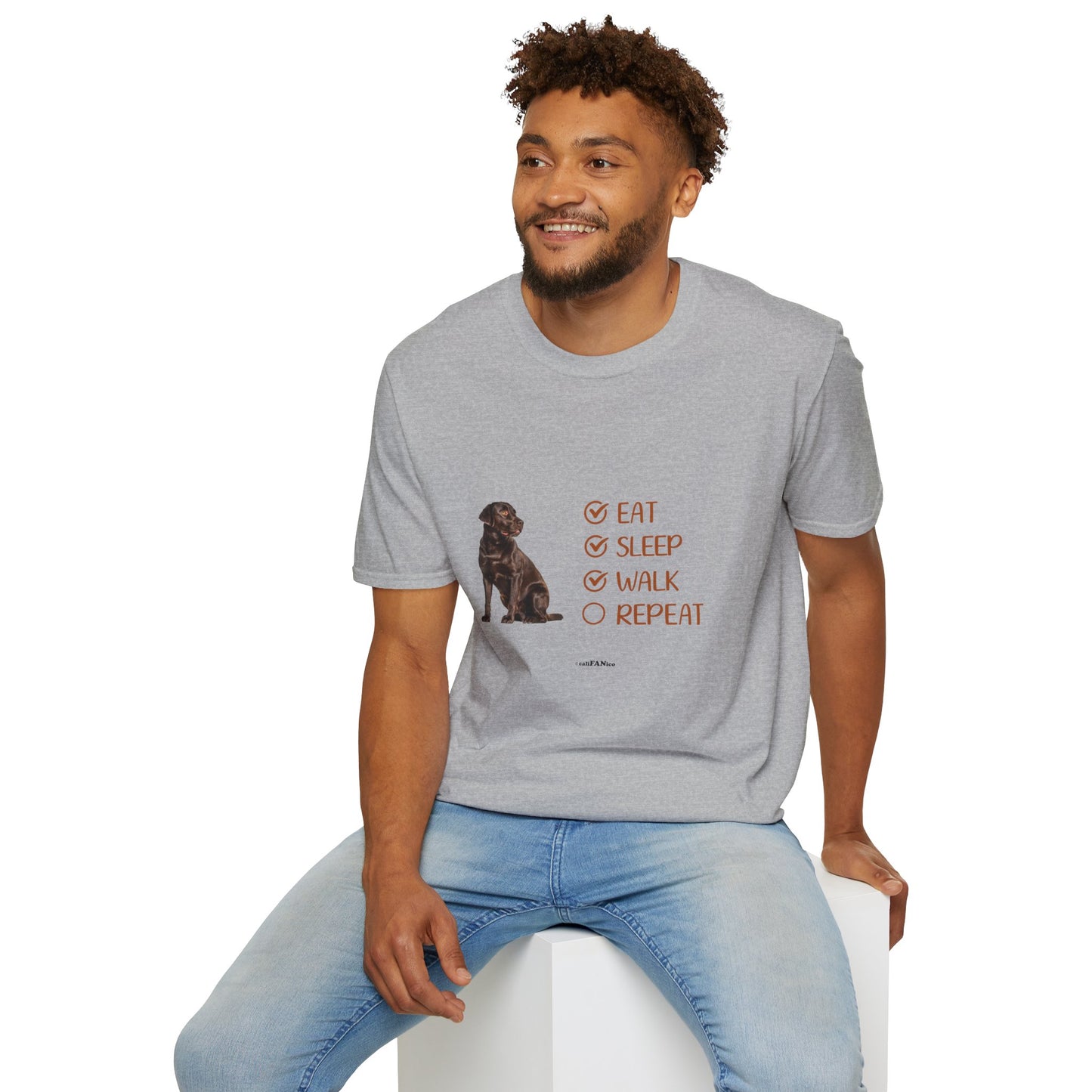 Eat, Sleep, Walk, Repeat Chocolate Lab Dog T-Shirt, Unisex Pet Lover Tee, Gift for Dog Moms and Dads, Dog Lover Apparel, Dog Themed Shirt