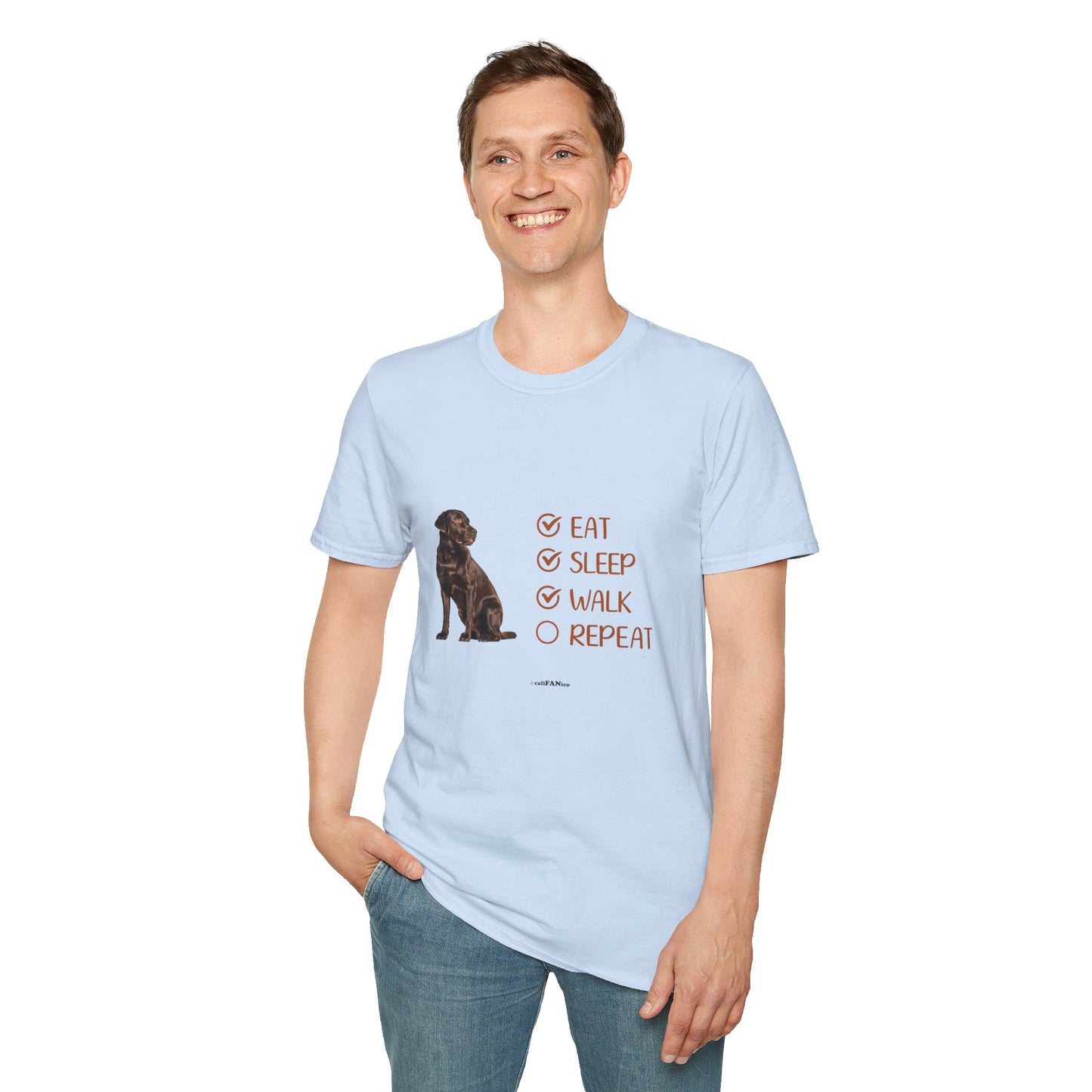 Eat, Sleep, Walk, Repeat Chocolate Lab Dog T-Shirt, Unisex Pet Lover Tee, Gift for Dog Moms and Dads, Dog Lover Apparel, Dog Themed Shirt