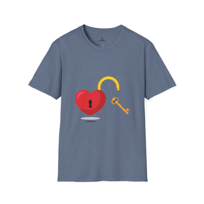 Open Heart Unlocked Heart Unisex Softstyle T-Shirt | Valentine’s Everyday Gift, Couple Matching Tee, Cute Relationship Shirt, Love Theme Apparel