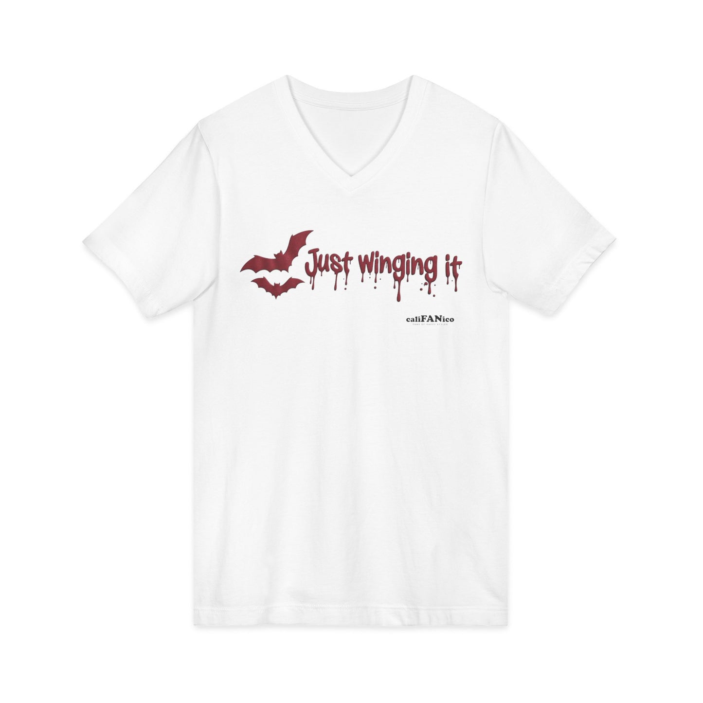 Unisex V-Neck Bat Tee - Spooky Bat Design T-Shirt - Perfect for Halloween, Autumn, Unique Graphic Tee