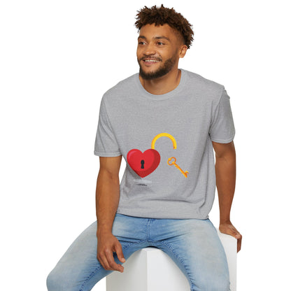 Open Heart Unlocked Heart Unisex Softstyle T-Shirt | Valentine’s Everyday Gift, Couple Matching Tee, Cute Relationship Shirt, Love Theme Apparel