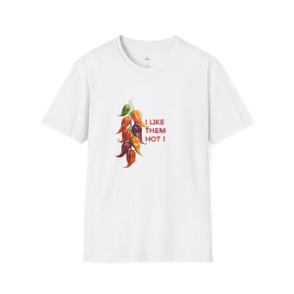 I Like Them Hot, Funny Hot Peppers Unisex T-Shirt, Carolina peppers, Summer Apparel, Funny Graphic Tee, Gift for Friends, Cute Casual Wear