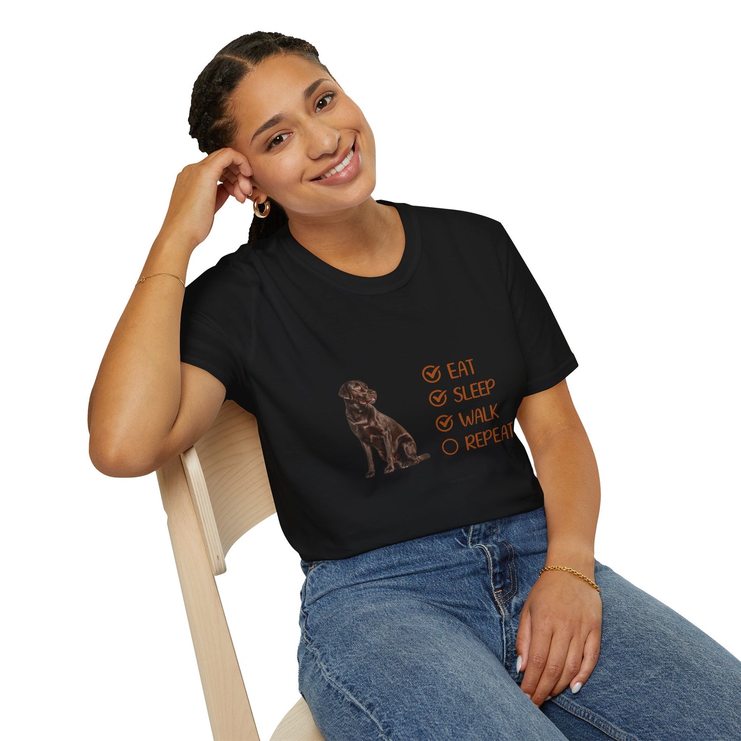 Eat, Sleep, Walk, Repeat Chocolate Lab Dog T-Shirt, Unisex Pet Lover Tee, Gift for Dog Moms and Dads, Dog Lover Apparel, Dog Themed Shirt