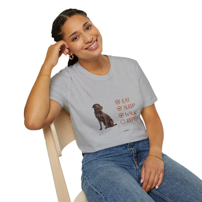 Eat, Sleep, Walk, Repeat Chocolate Lab Dog T-Shirt, Unisex Pet Lover Tee, Gift for Dog Moms and Dads, Dog Lover Apparel, Dog Themed Shirt