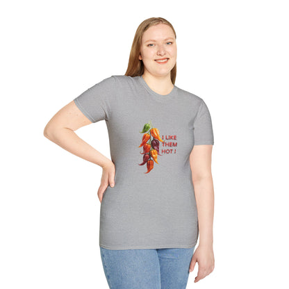I Like Them Hot, Funny Hot Peppers Unisex T-Shirt, Summer Apparel, Funny Graphic Tee, Gift for Friends, Cute Casual Wear
