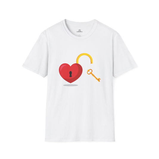 Unlocked Heart Unisex Softstyle T-Shirt, Open for Love Tee, Cute Couples Gift