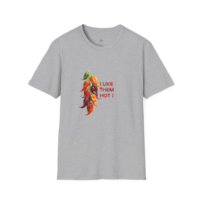 I Like Them Hot, Funny Hot Peppers Unisex T-Shirt, Carolina peppers, Summer Apparel, Funny Graphic Tee, Gift for Friends, Cute Casual Wear