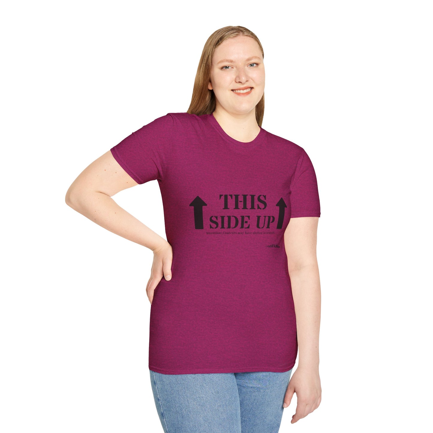 Funny 'THIS SIDE UP' t-shirt - Perfect Gift for Fun Occasions, Casual Wear, Gifting, Unisex Clothing, Vibrant Colors