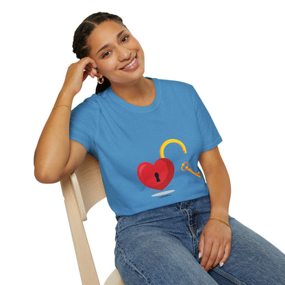 Open Heart Unlocked Heart Unisex Softstyle T-Shirt | Valentine’s Everyday Gift, Couple Matching Tee, Cute Relationship Shirt, Love Theme Apparel